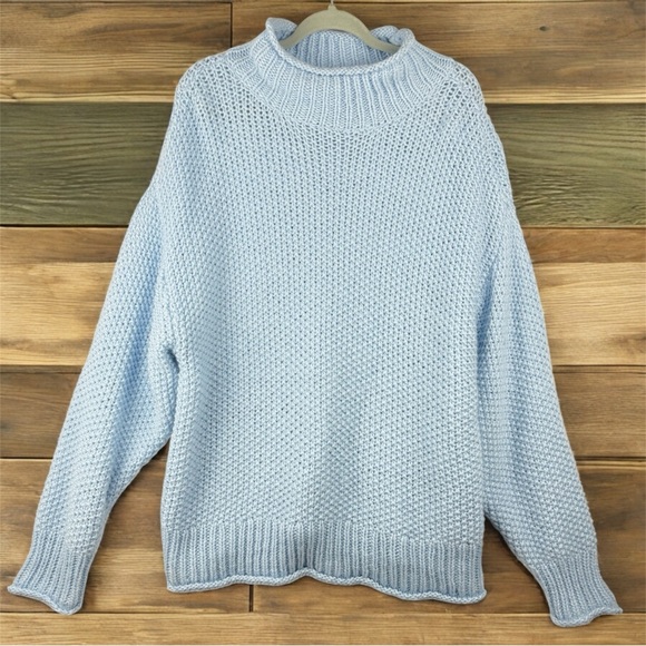 a.n.a Sweaters - a.n.a Light Blue Cowl Neck Crotchet Sweater Sz XL Chunky Baggy Boho